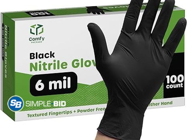 Lot 58-33624 - New Comfy Package Black Disposable Nitrile Gloves for Food Prep Latex Free Glove, 100-Pack XL