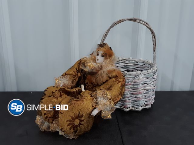 Lot 58-37225 - Small Stuffed Clown Doll with Porcelain Face Hands