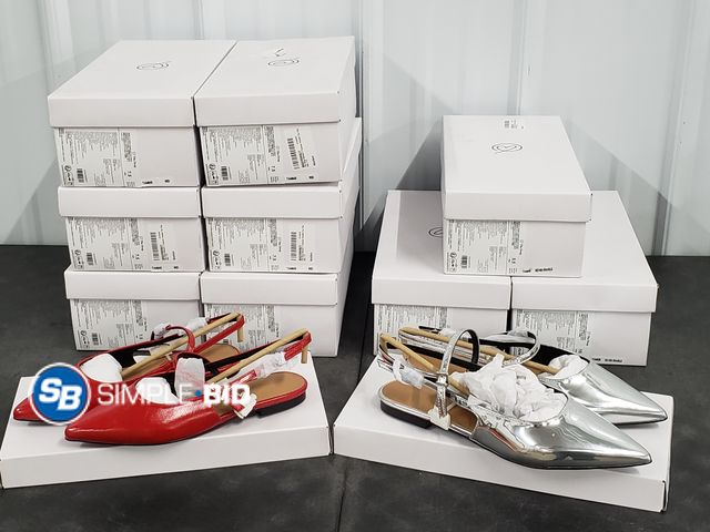 Lot 58-50596 - SHOES! Lot of (9) New Women's The Drop Tammie pointed Flat shoes - Silver and Red Colors -- variety ...