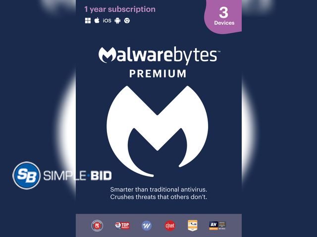 Lot 58-38162 - New Malwarebytes Premium 3-Device 1-Year Subscription