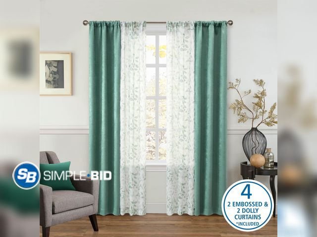 Lot 58-21558 - New Mainstays Metallic Blackout Curtains and Sheers Set, 4 Panels, Green Sage, 27.5" W x 84” L