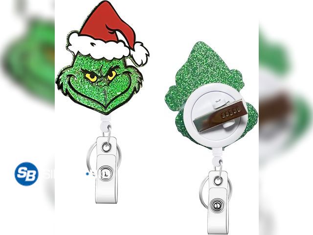 Lot 58-77202 - CHRISTMAS IN JULY! Lot of (11) New Christmas Badge Reel GRINCH! Retractable Clip for Nurse, Funny Gl...