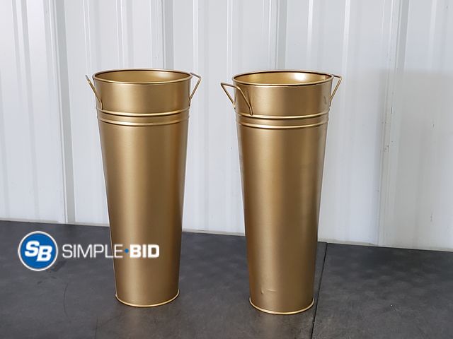 Lot 58-76015 - New Hosley Set of 2 Gold Metal Milk Can Vases with Liner – 9.25” Farmhouse Decorative Flower Holders...