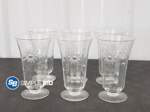 Lot 58-84410 - Set of (6) Matching Thin-Glass Wine Goblets, Appear Vintage