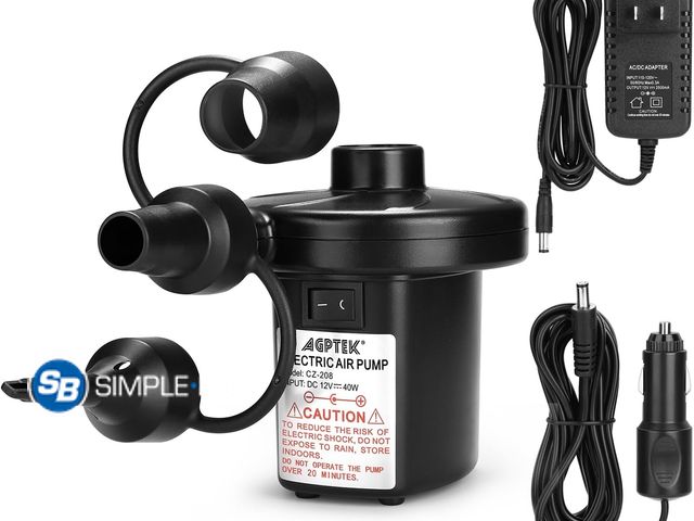 Lot 58-60208 - New AGPTEK Electric Air Pump,Portable Air Pump with 3 Nozzles, 4.5kPa Quick-Fill,110V AC/12V DC Infl...