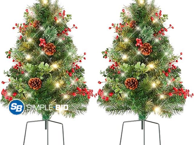 Lot 58-33517 - Lot of (2) New Outdoor Pathway Chriss trees with Battery operated Lights