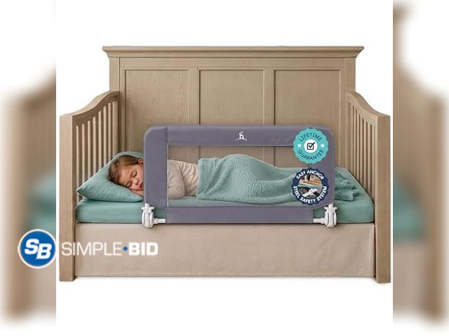 Lot 58-76153 - New Hiccapop Convertible Crib Bed Rail for Toddlers, Crib Rail Guard, Gray Sturdy Steel Anchor Syste...