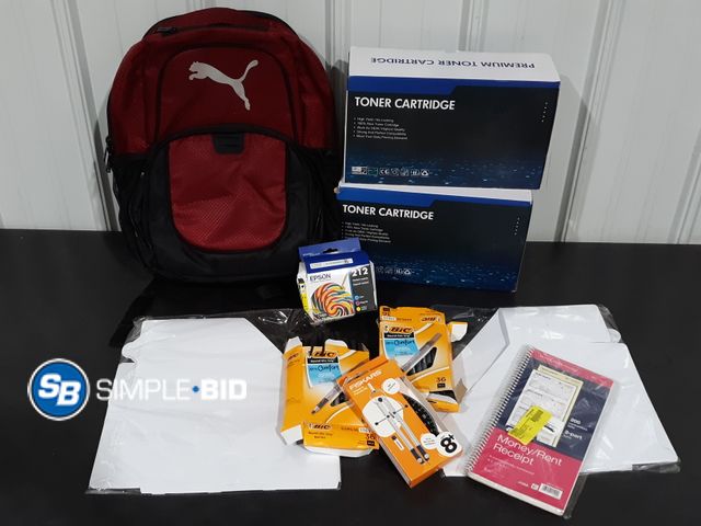 Lot 58-17856 - Lot of New HOME, School, and office items including ink, pens, backpack organizational items and mor...