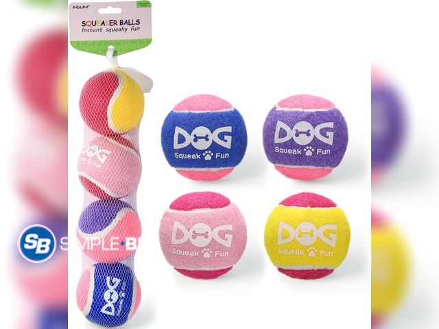 Lot 58-53546 - New INSUM Pink Squeaky Tennis Balls, Girl Dog Birthday Toys Gifts for Small Medium Large Female, Cut...