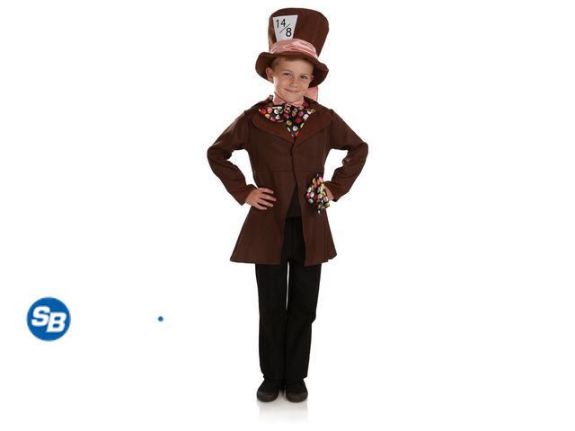 Lot 58-29192 - New Fun Shack Boys Hatter Costume Kids Alice in Wonderland Fancy Dress Book Day Week Halloween Brown...