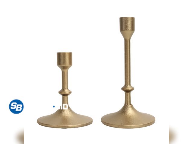 Lot 58-65582 - New Better Homes &amp; Gardens Gold Cast Iron Metal Taper Candle Holder, 2-Pack