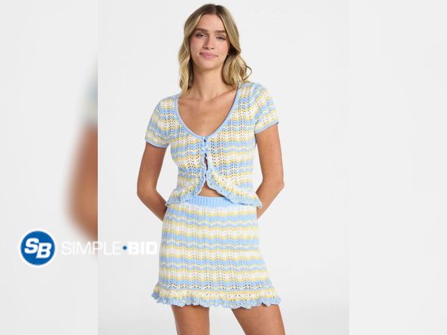 Lot 58-72151 - New No Boundaries Ruffle Pointelle Cardigan and Skirt Set, 2-Piece, Women’s - SIZE XL