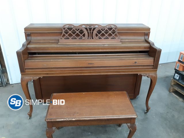 Lot 58-36593 - Everett Wood Upright Piano with Bench and Some Sheet Music - Used , Works