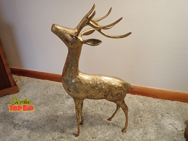 Lot 59-43049 - 1960s Mid-Century Large Brass Buck Statue 21" tall, Match to Lot 43048