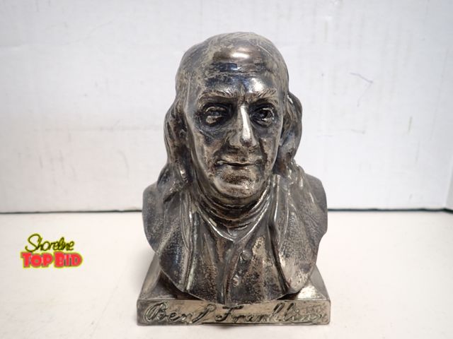Lot 59-14113 - Vintage Benjamin Franklin Bust Coin Bank Cast in Base Metal with a Pewter Finish, Promotional Bank 5...