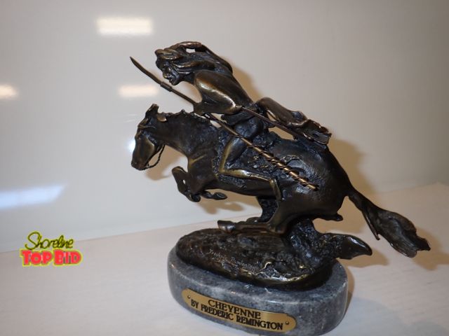 Lot 59-13031 - 6 1/2" Bronze Sculpture by Fredric Remington Called "Cheyenne" Signed, a top a marble base