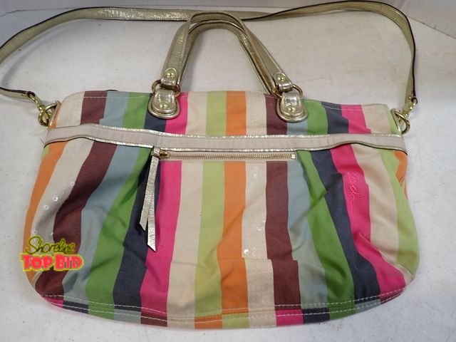 Lot 59-43268 - Authentic Coach Multicolor Striped Canvas Convertible Tote, Needs Cleaning