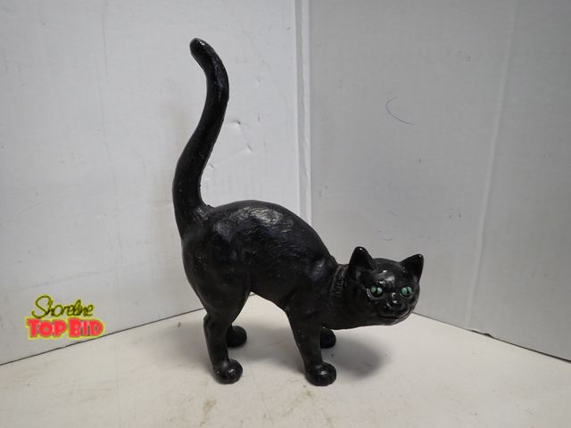 Lot 59-14288 - Vintage Cast Iron Cat "Scared Cat" Doorstop 10 1/2" tall to top of tail