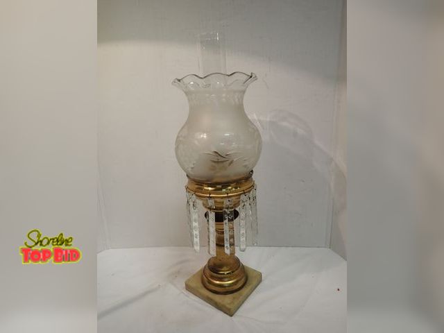 Lot 59-14021 - 1850s Cornelius &amp; Baker Astral Oil Lamp, Brass Body with Etched Glass Shade, Original, Encircled...