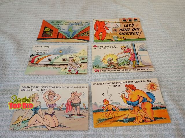 Lot 59-21414 - (6) 1940s Mid-Century Comical Unused Postcards