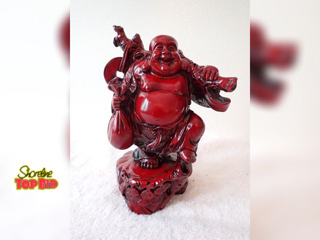 Lot 59-43551 - Smiling Moneybag Buddha Red Resin Statue