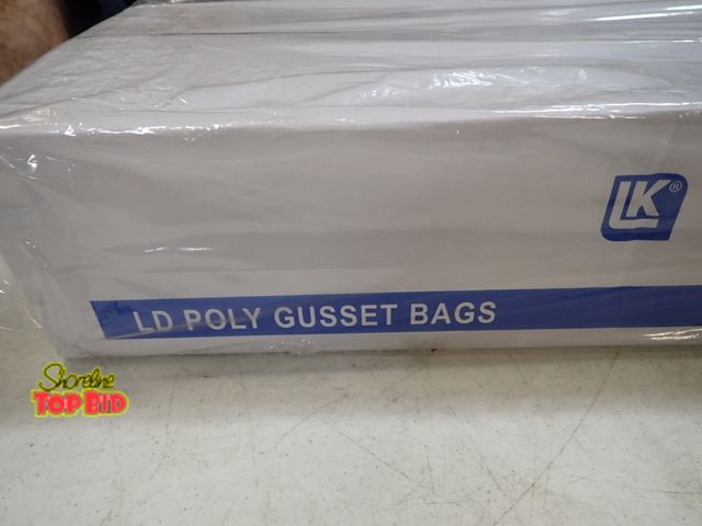 Lot 59-10522 - 12 Cases on Pallet, 1000 pcs per case LD Poly Gusset Bags 8" x 4" x 21" x 1.25 mil. Benefits YMCA Ca...