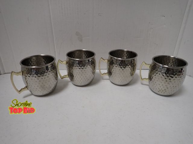 Lot 59-21525 - Set of 4 Silver-Tone Stainless Steel Moscow Mule Mugs, Hammered Texture
