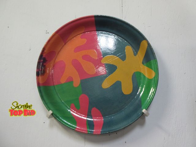 Lot 59-10437 - Hand Painted Tray/Wall Hanging - Very Colorful, Vibrant. Measures 20" diameter, includes holder for ...
