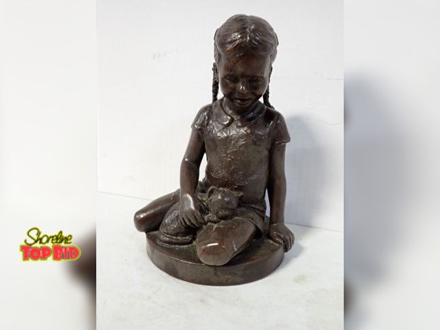 Lot 59-10268 - Signed, 1974 Franklin Mint Limited Edition Bronze Sculpture, titled "Girl with Cat" Created by Ameri...