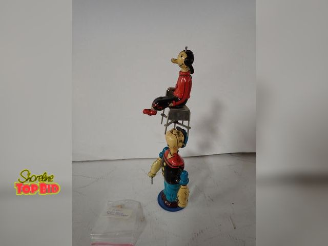 Lot 59-43242 - Vintage Lineman Popeye Juggling Olive Oyl Mechanical Tin Wind-Up Toy, Non-Working