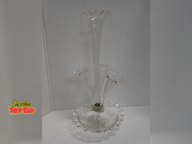 Lot 59-14044 - Antique Victorian Glass Epergne Etched Glass - Beautiful Centerpiece, No Damage, 21 1/2" tall, Base ...
