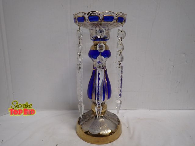 Lot 59-14055 - Ornate Bohemian Glass Mantle Luster, Originating from Czechoslovakia, now Czech Republic. Cobalt Blu...