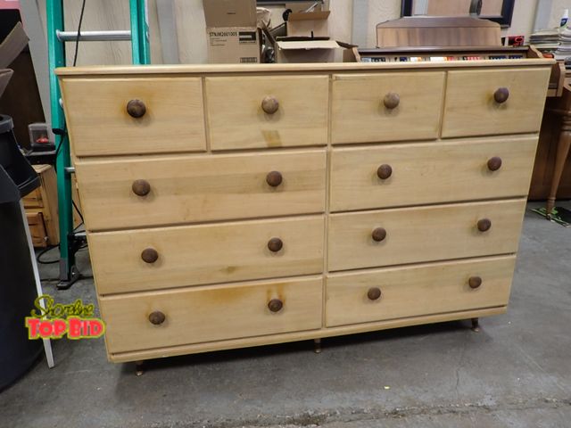 Lot 59-50017 - Vintage Pine 9-Drawer Dresser with Wooden Knobs