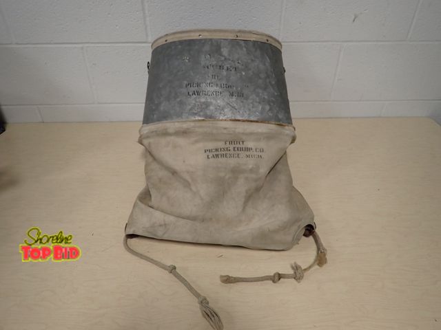 Lot 59-10753 - Vintage Galvanized Steel/Canvas Fruit Orchard Picking Bag/Bucket
