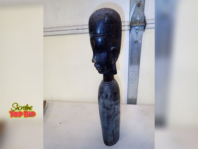 Lot 59-30024 - Vintage 1960s Ebony Wood Kenya Hand Carved Statue 23" tall, Heavy Like Iron, Wood