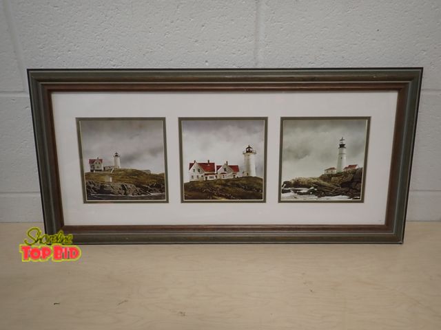 Lot 59-41030 - Framed Light House Print Wall Decor 12 1/2" x 26 1/2"