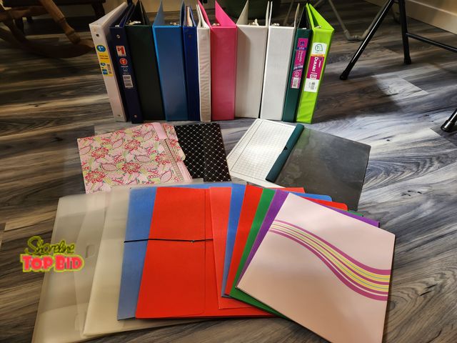 Lot 59-97007 - Office lot - 3-ring binders, pocket, folders, envelope folders, page dividers, and graphing dry eras...