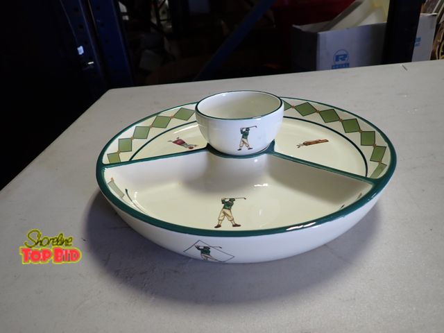 Lot 59-21432 - Vintage Ceramic Divided Chip and Dip Serving Platter, Golf Theme