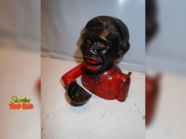 Lot 59-10352 - Antique Original Cast Iron Mechanical Bank "Little Joe" Black Americana - Working