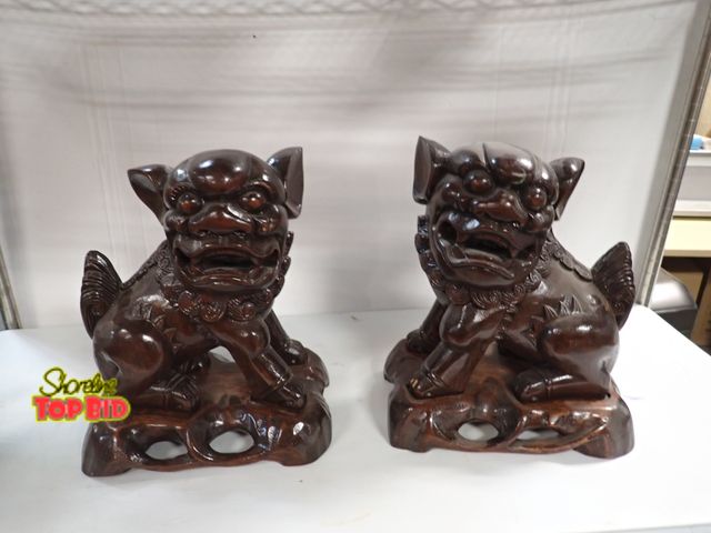 Lot 59-14189 - 2 Matching Chinese Foo Dog - Commonly Known as Guardian Lions, Fu Dog or Shishi Rosewood Sculptures,...