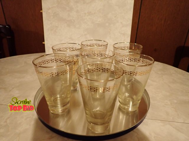 Lot 59-43113 - Mid-Century Brunswick Bowling Cocktail Beer Glass Set of 7 featuring Gold Rim - Very Rare to have 7 ...