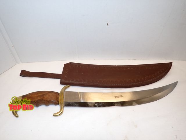 Lot 59-10419 - Vintage Handmade 440 Stainless Steel Curved Hunting Knife with Leather Sheath, Excellent Condition. ...