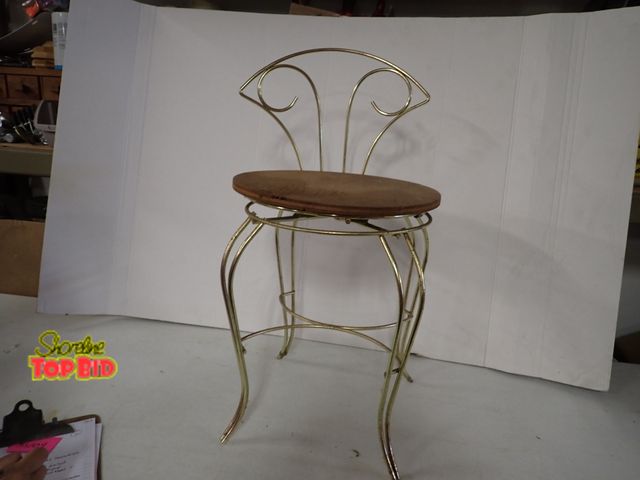 Lot 59-50028 - Brass and Wooden Stool, Foot to Seat 17"