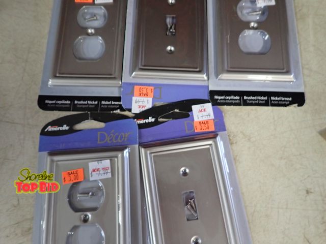 Lot 59-21216 - 5 Wall Switch Face Plates, Brushed Nickel (2 Types).  Benefits YMCA Camp Pendalouan