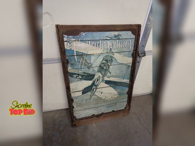 Lot 59-30058 - Primitive Grape Dryer Rack with War Plane Scene, 3-foot x 2-foot German Magazine Illustration Zeitun...