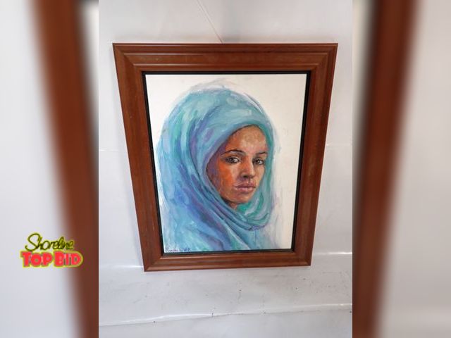 Lot 59-14403 - Signed Oil on Board by Maruna DeWitt, "Girl with Blue Veil" 22" x 17 1/2" frame