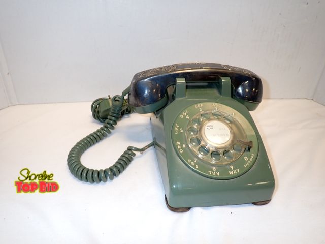 Lot 59-10421 - Bell System Western Electric Green Rotary Telephone RM with Volume Control Dial on Bottom, Has Silve...