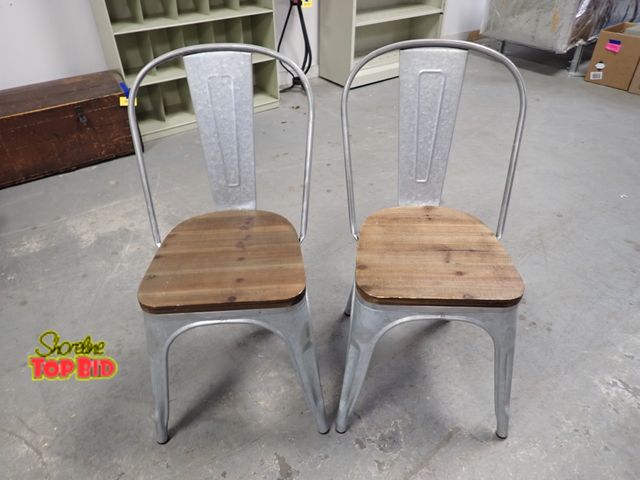 Lot 59-30144 - Pair of Galvanized Side Chairs with Wooden Seats - Great Shape - Nice Addition to Your Home. Seat 14...