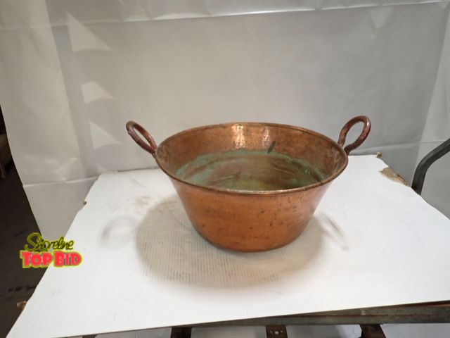 Lot 59-10278 - Ca. 1880-1920, French Heavy Gauge Hand-Hammered Copper Jam Pan with riveted Solid Copper handles and...