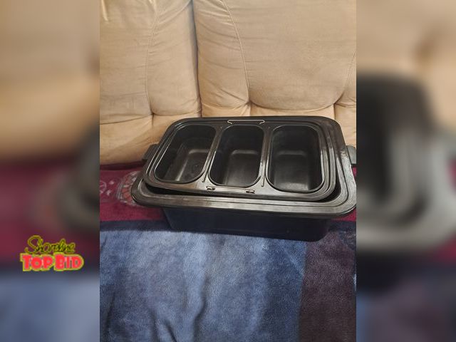 Lot 59-76024 - Roasting pan with 3 warming trays..no lid..22" x 14" wide x 7 1/2 " deep